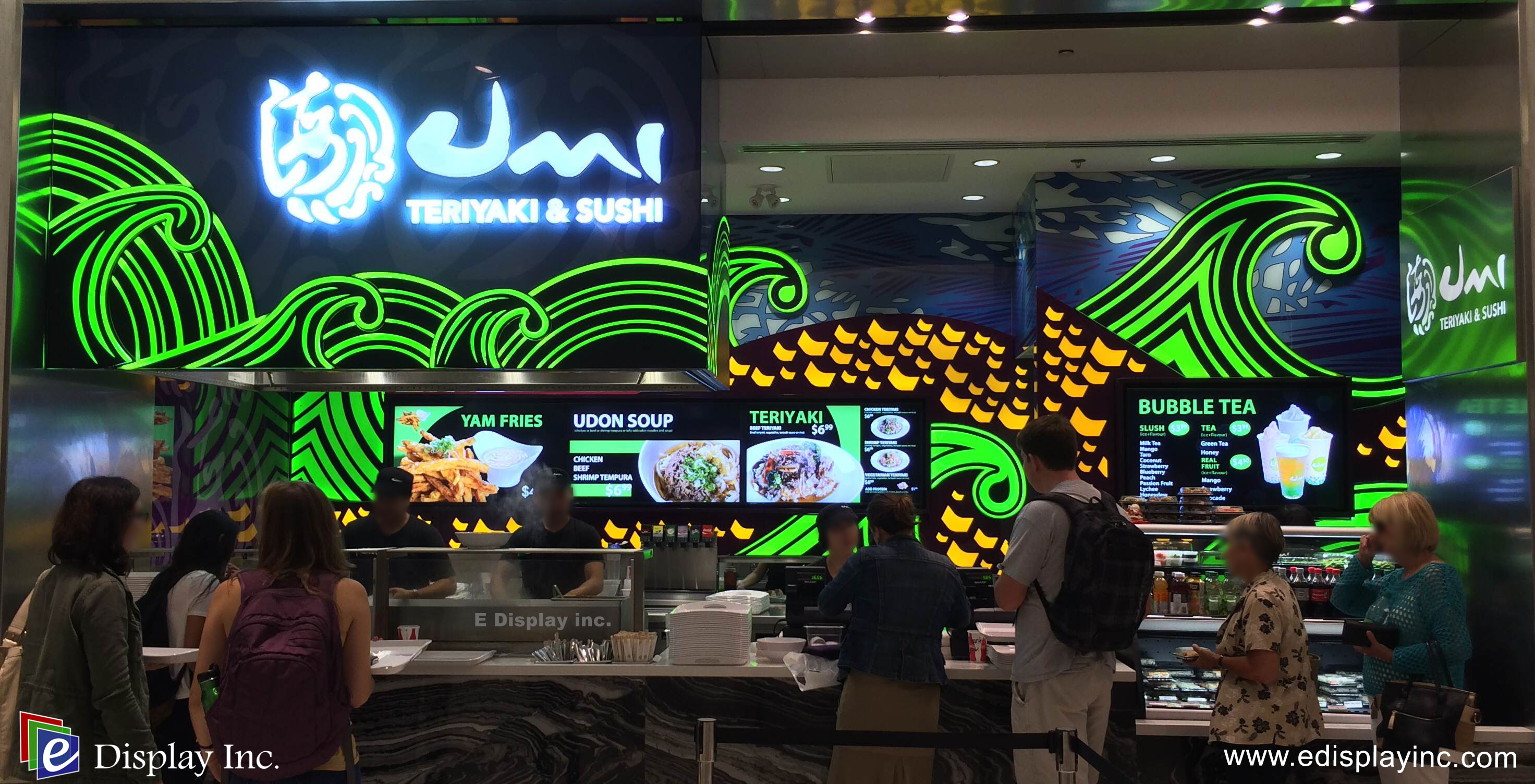 E Display Deploys Digital Menu Boards at Umi Teriyaki Sushi, Rideau Centre in Ottawa, Ontario. 